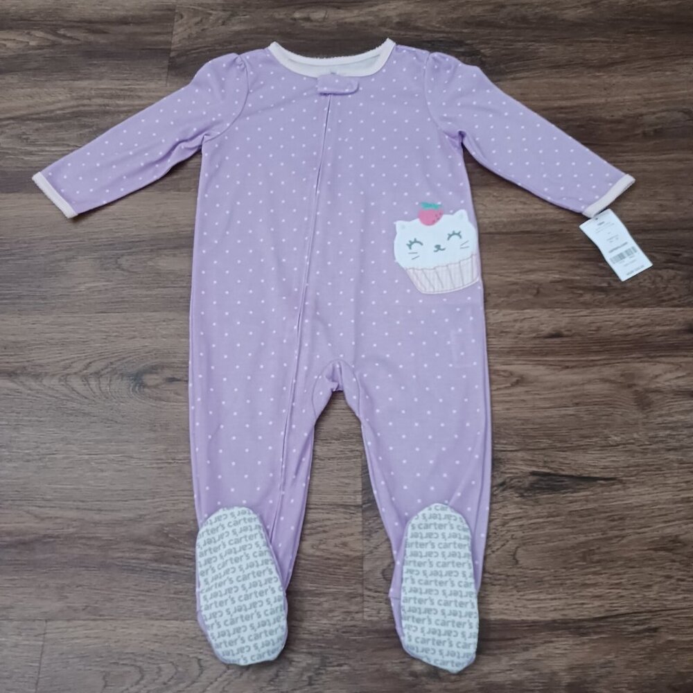 New Carter's Light Purple Cat Cupcake Footed 1 Piece Pajamas Size 18 months